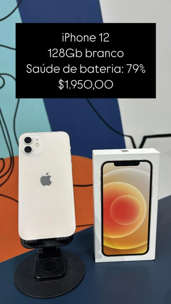 Vendo IPhone 12 Branco 64 Gigas Saúde de Bateria 75% Semi novo