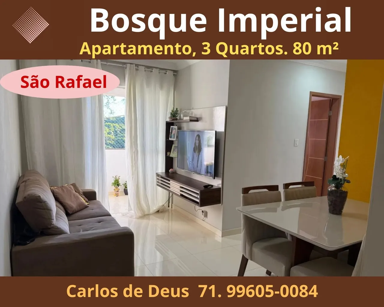 Apartamento à Venda no Bosque Imperial São Rafael, 3 Quartos, 2 banheiros, 80 m², armário