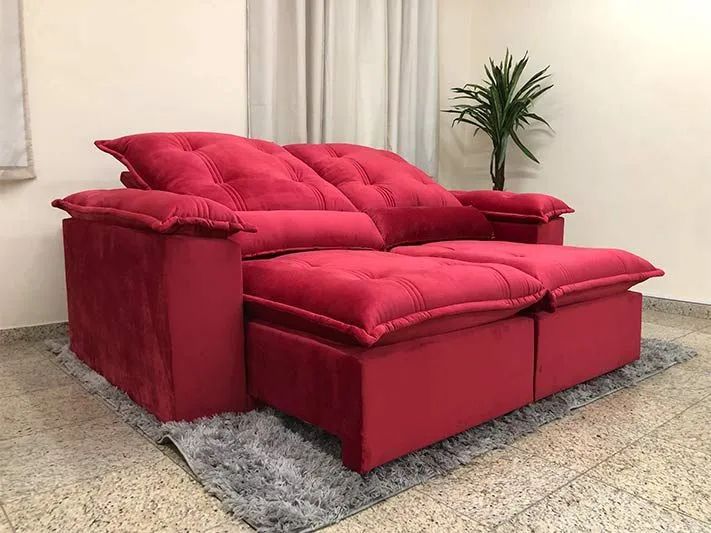 Sofá Retrátil 2 Lugares 180cm Molas Ensacadas D33 Veludo Vermelho  - Foto 2
