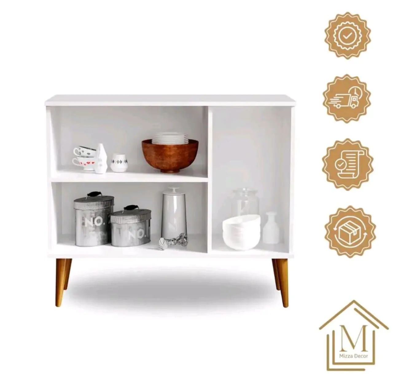 Buffet moderno branco com pés de madeira - Foto 4