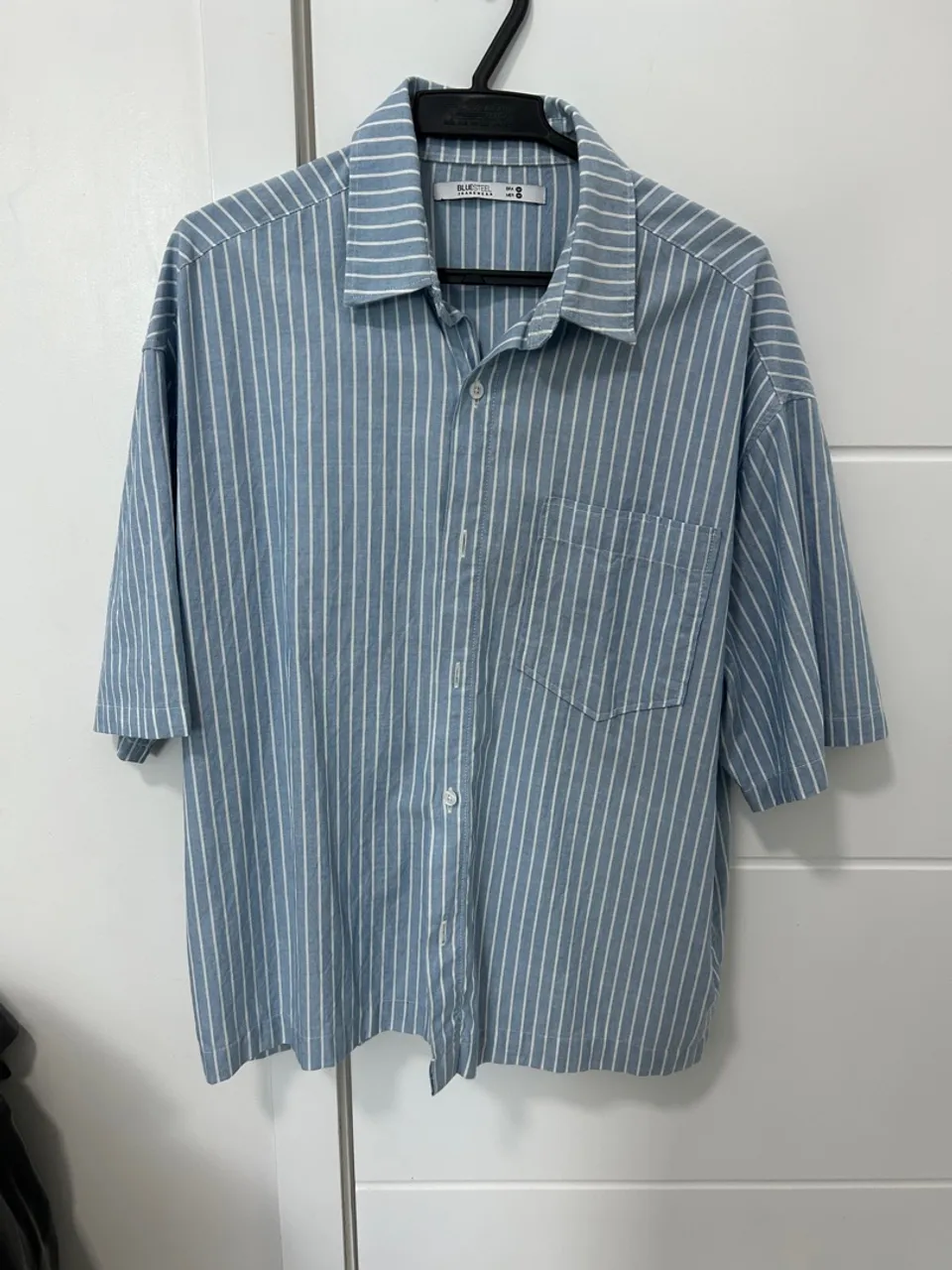 Camisa Listrada Azul Manga