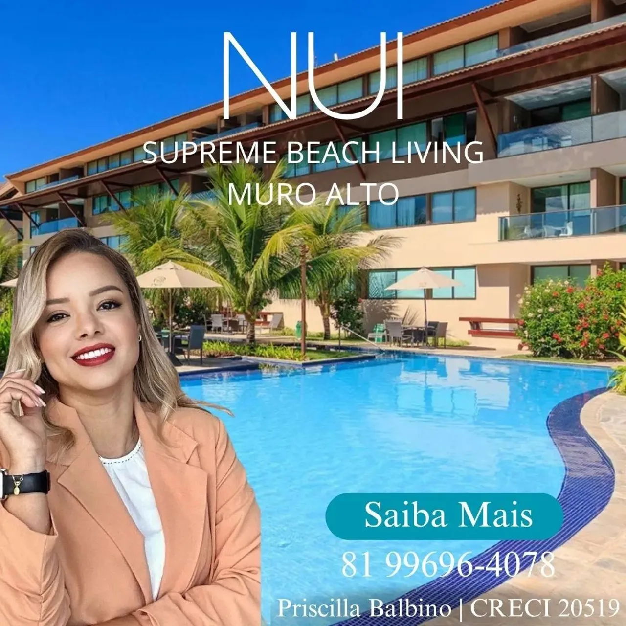 Flats em Porto de Galinhas beira mar mobiliado, 2 quartos | Nui Supreme Beach Living Laz