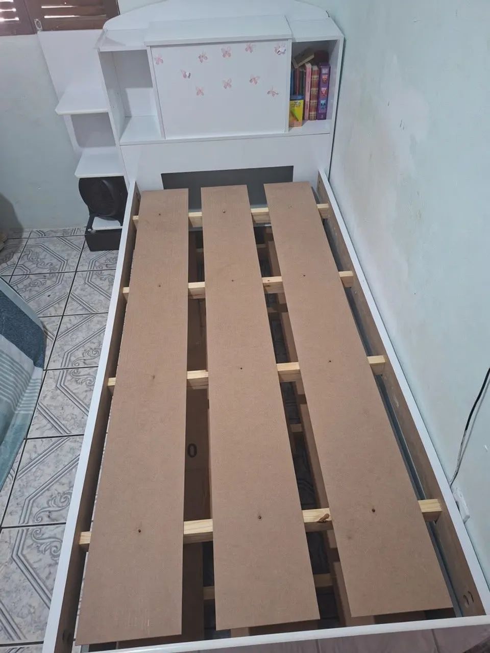 Cama Bibox Solteiro em MDF Colorado Com  Baú Branco