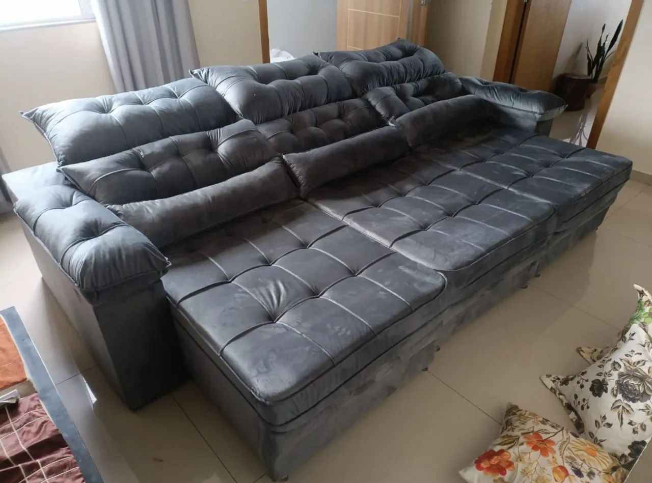 Sofá retrátil reclinável 2,90 star veludo beela