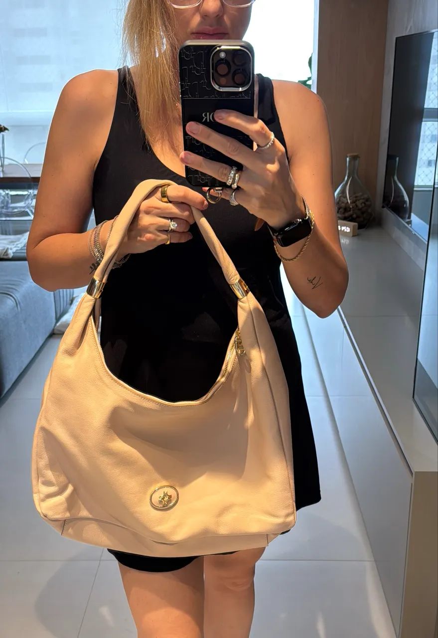 BOLSA NOVA LUZ DA LUA ORIGINAL COURO LEGÍTIMO COR BEGE - Foto 3