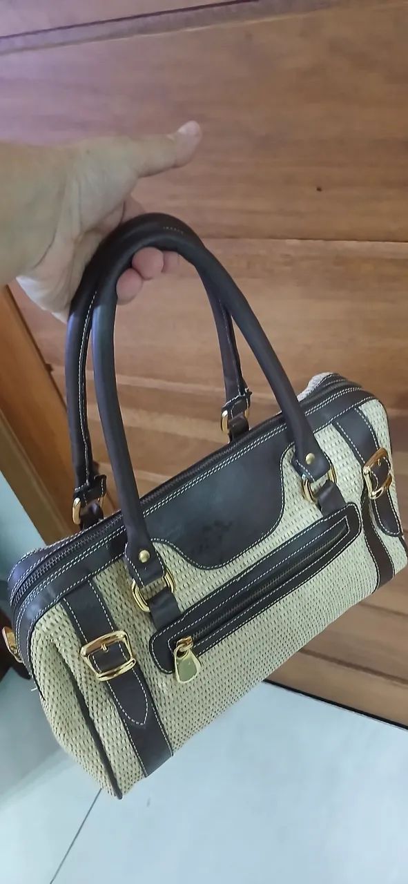 Bolsa em palha natural e couro café. (Palha e couro legítimo).  - Foto 5