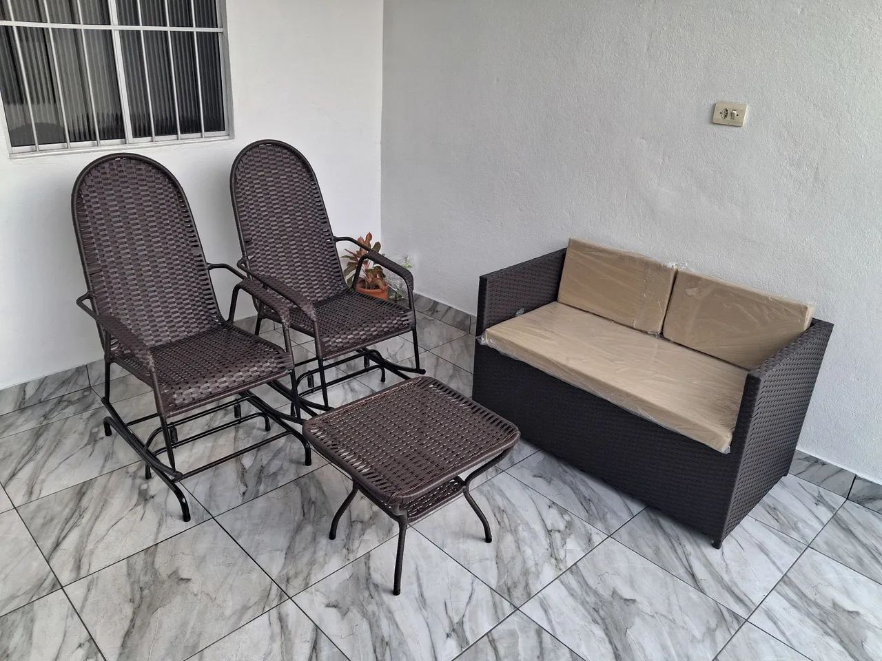 Jogo de varanda jardim área externa vime sintético 