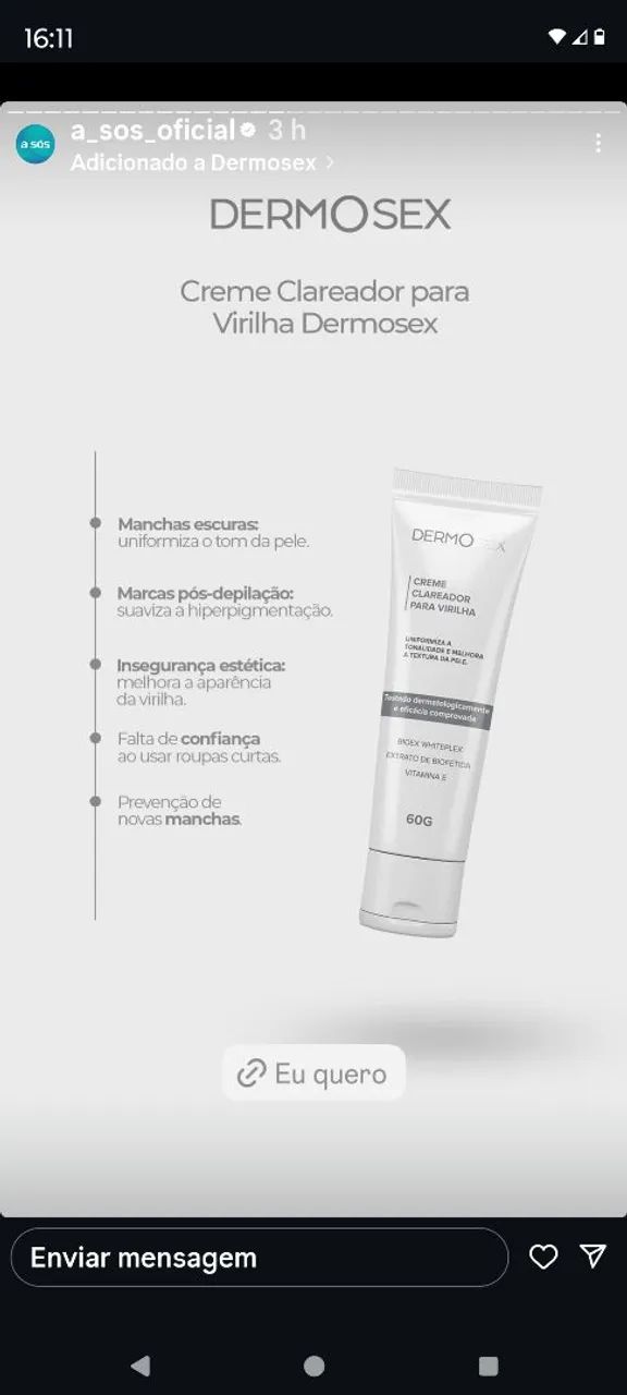 Creme clareador de virilha 