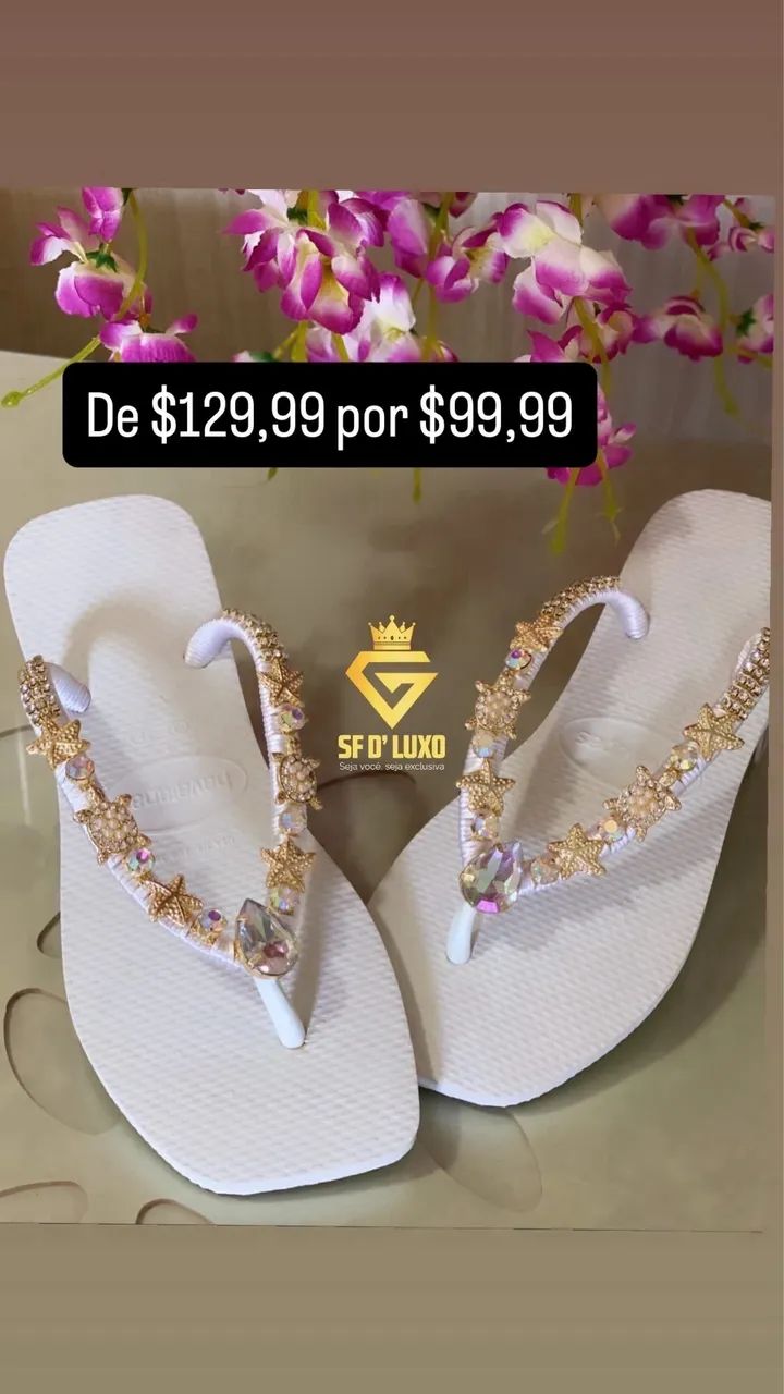 Chinelos com pedrarias banhadas  - Foto 4