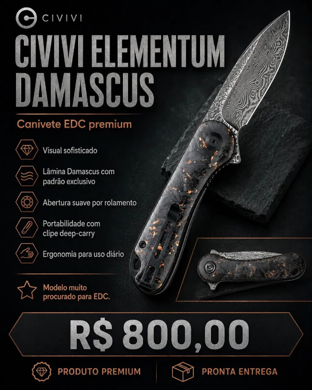 Canivete CIVIVI ELEMNTUM DAMASCUS