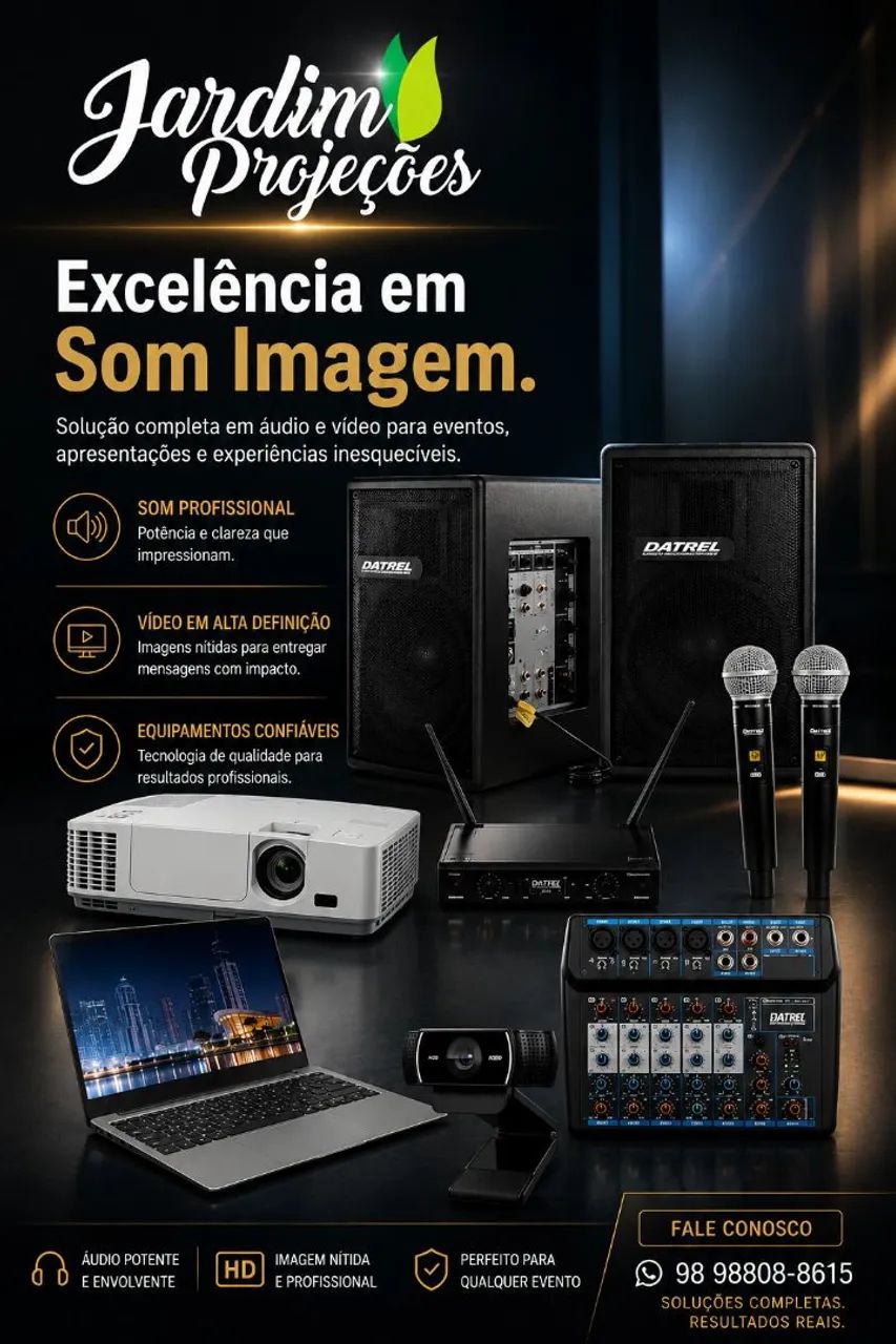 Aluguel Data Show, Projetor, Tela de Projeção, Notebook, Caixa de Som, Microfone