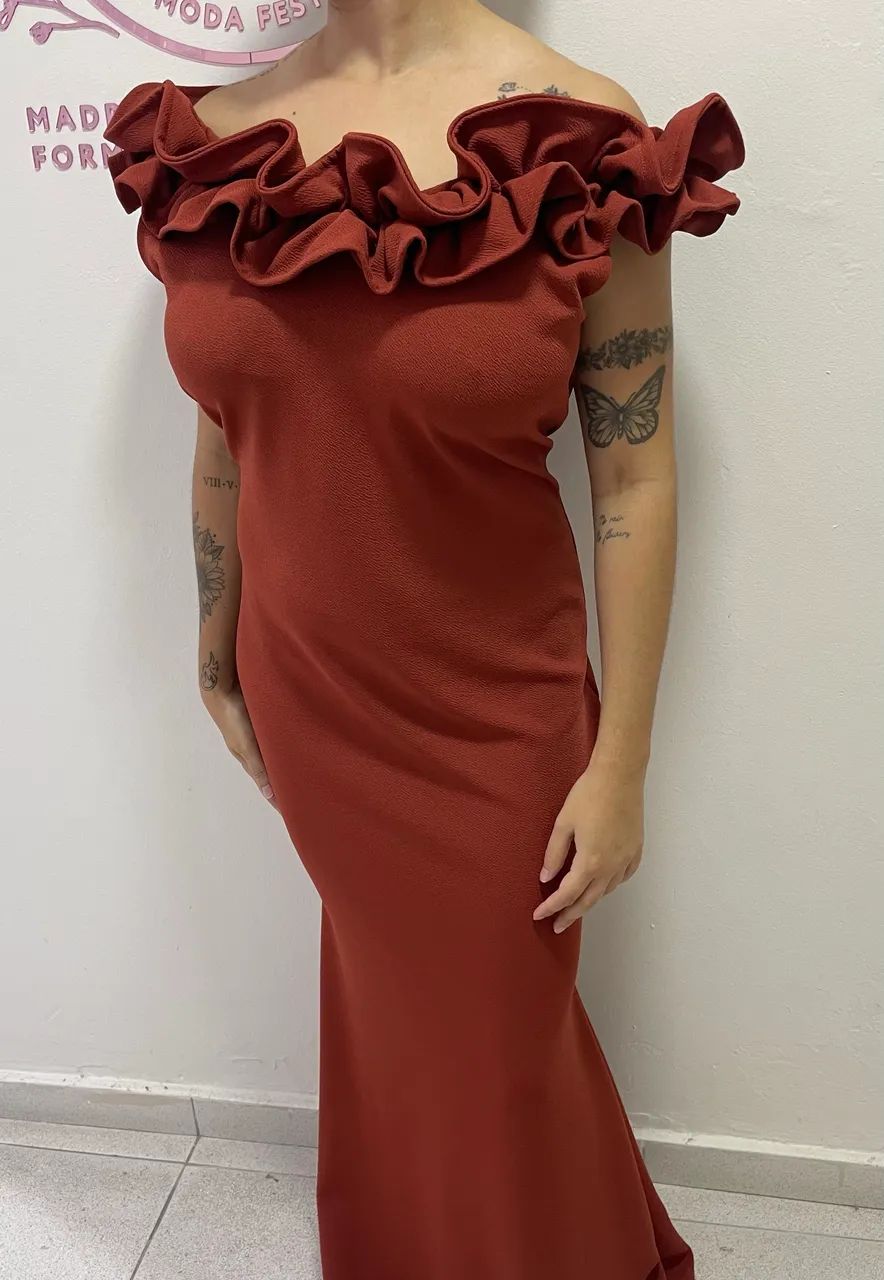 Vestido terracota de crepe