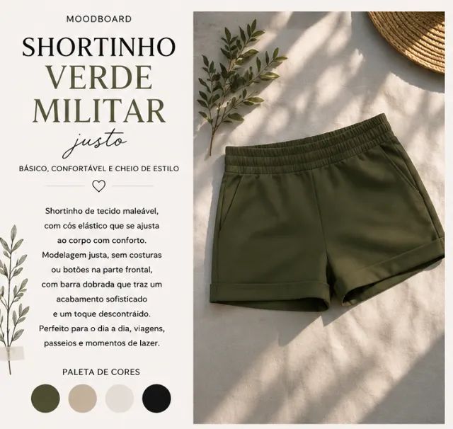 Shortinho verde militar justo com barra dobrada - Foto 3