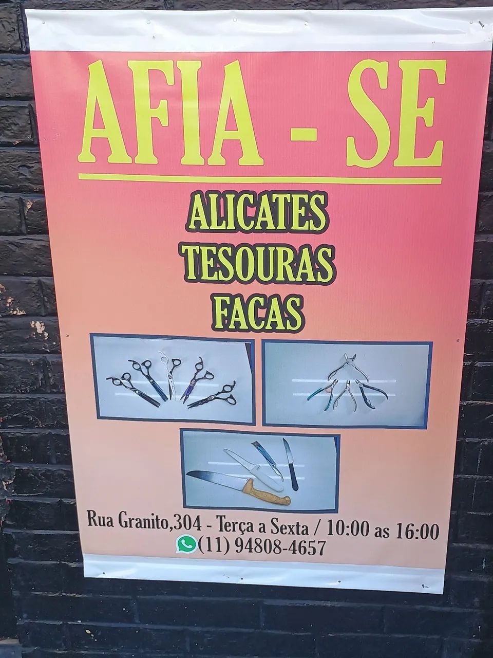 Afiação de facas, tesouras e alicates.