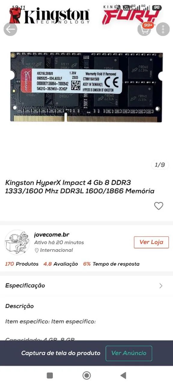 Memória RAM notebook 8gb - Foto 3