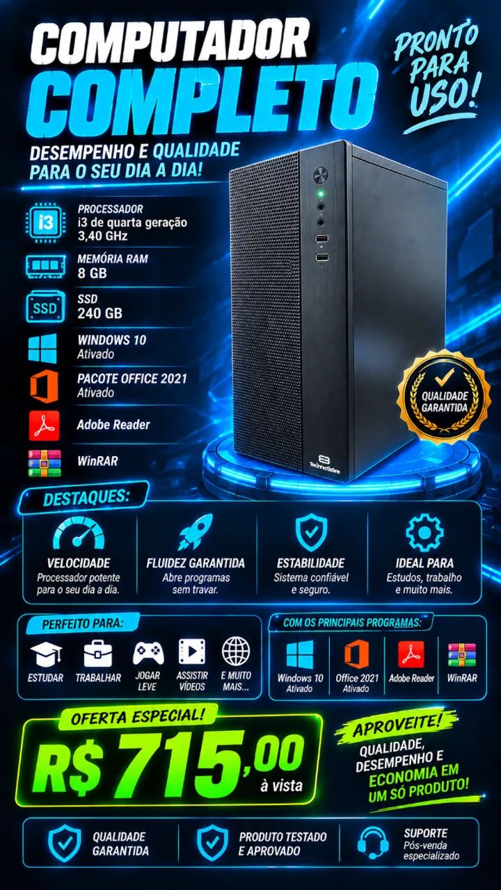 Computador novo pronto pra uso