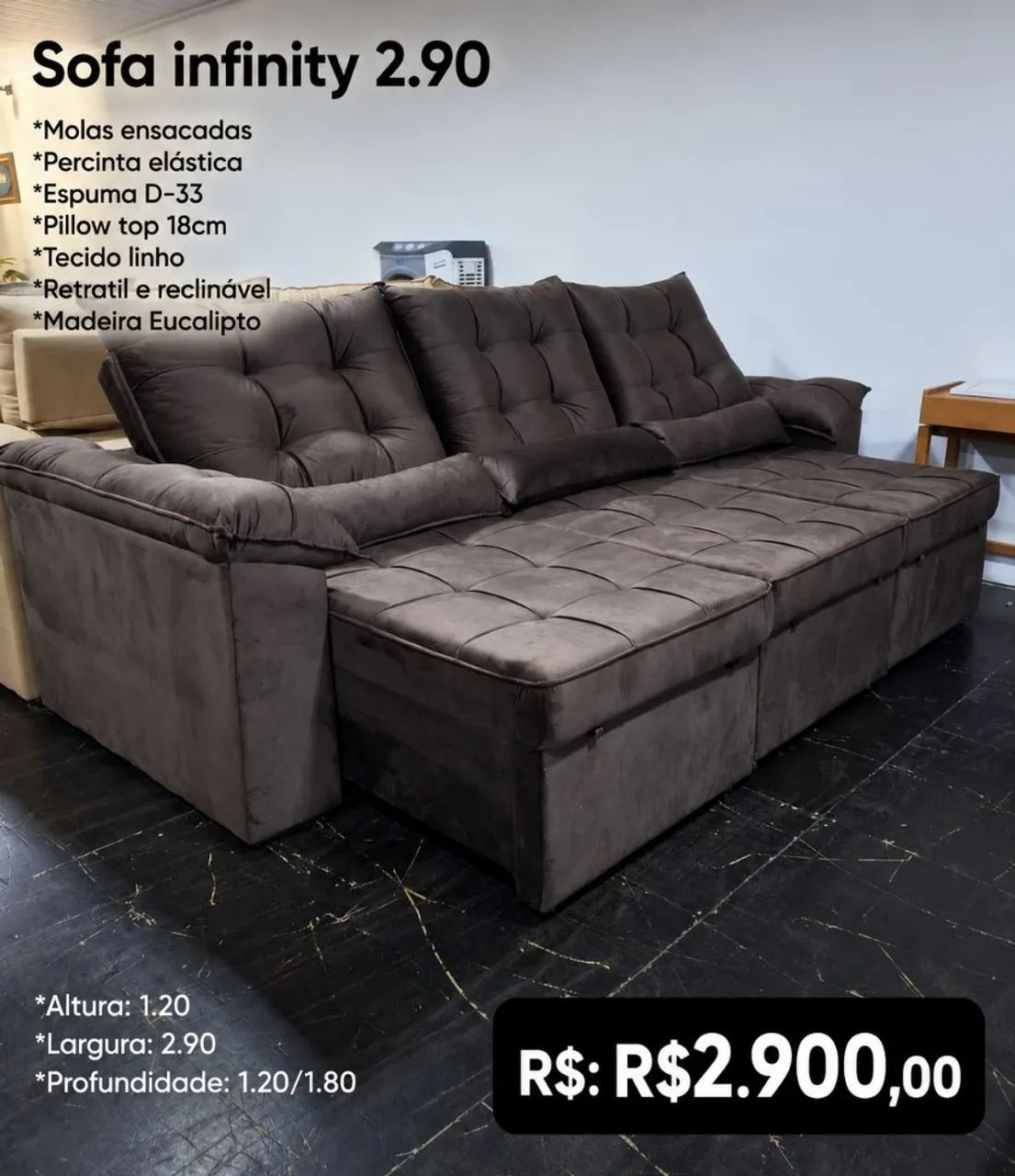 Sofá Infinity 2.90m - Marrom 