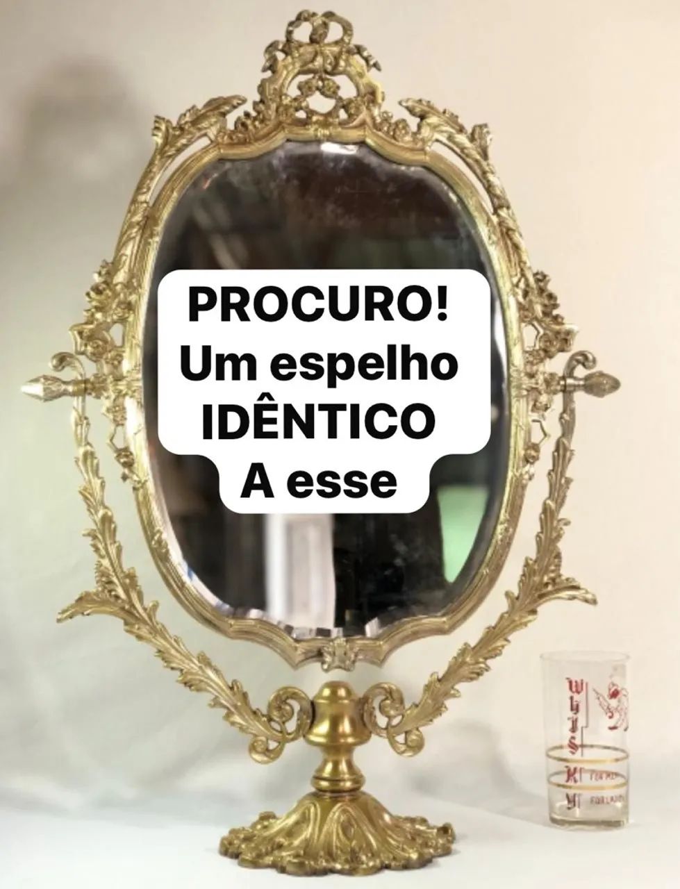 Espelho de mesa antigo bronze bisotado clássico 