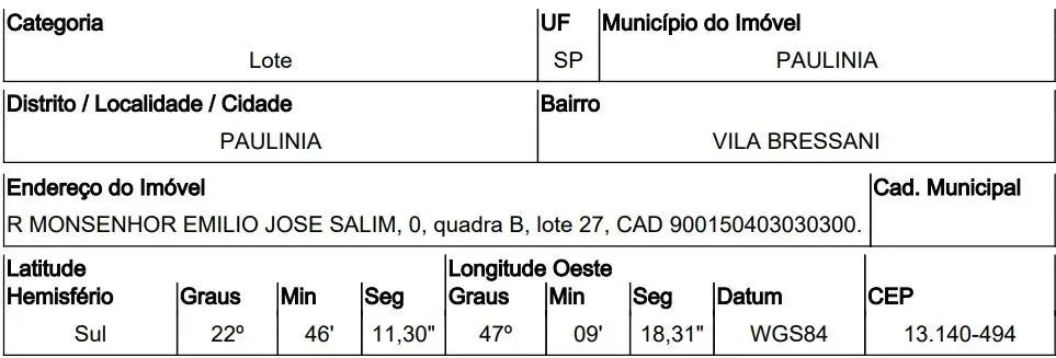 Terreno de leilão em VILA BRESSANI / PAULINIA / SP | Licitação Aberta