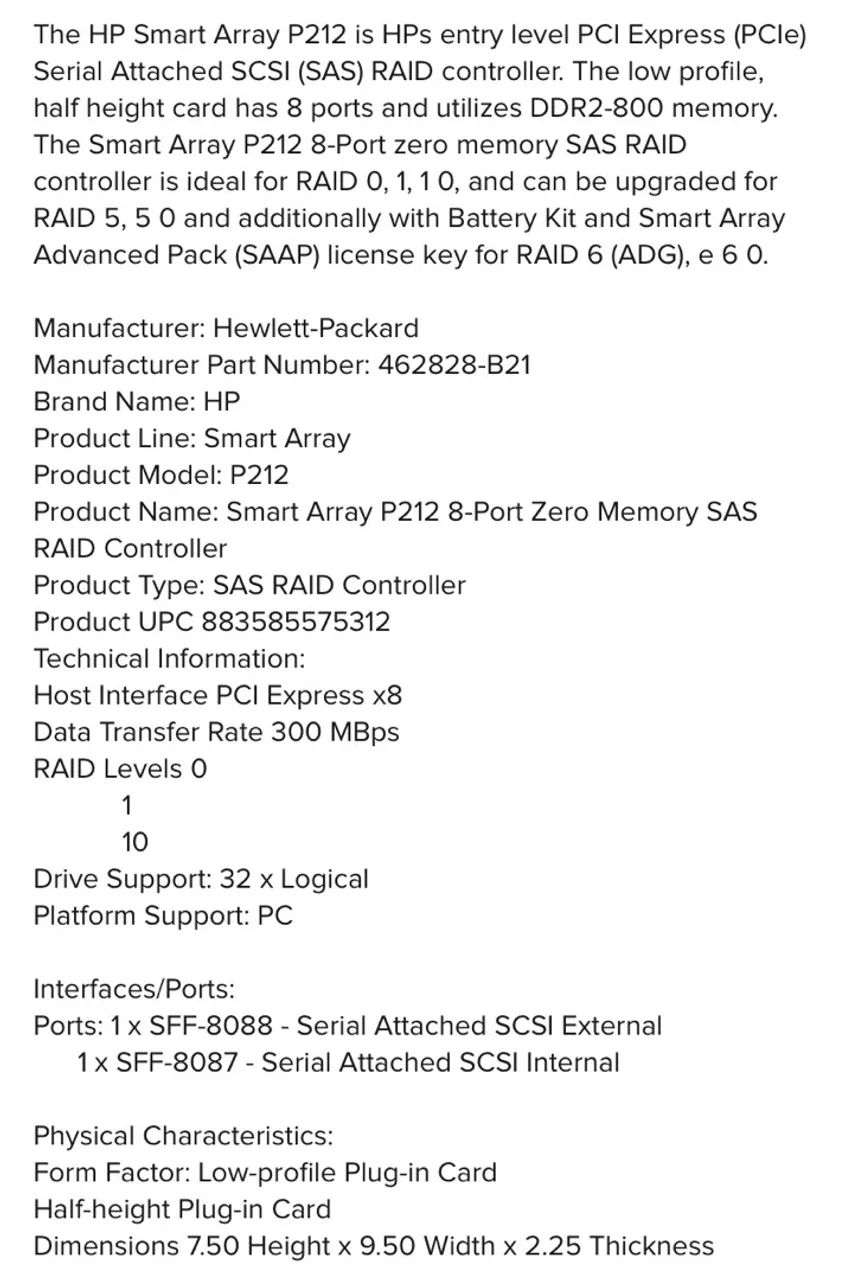 Placa Controladora Hp P212 Sas 8 Can Smart Array 462828-b21   - Foto 4