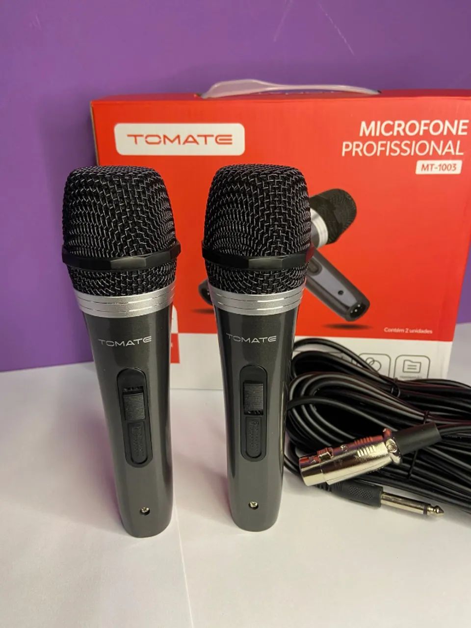 Microfone Profissional Duplo com Fio Metal Mt-1003 - Tomate an2