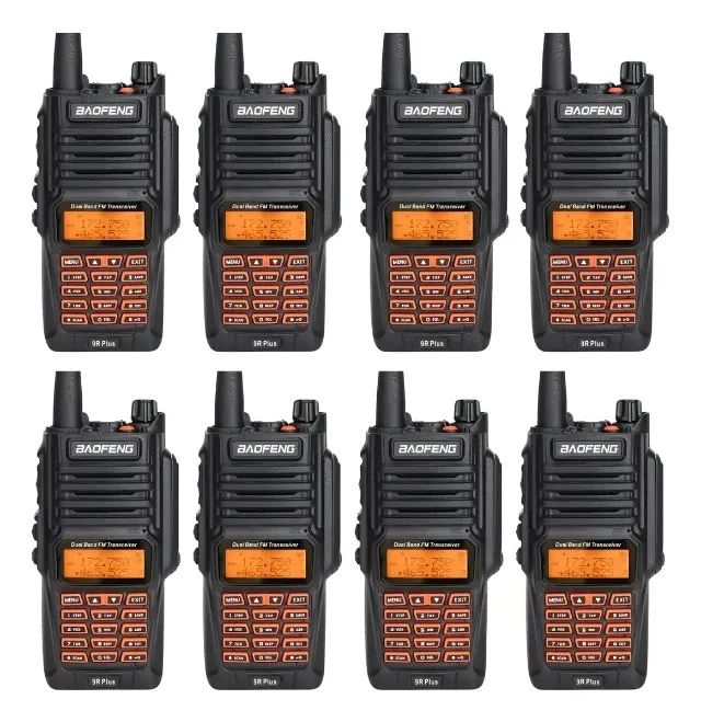 Kit 8 Rádios Baofeng UV-9R Plus À Prova D'água Walkie Talkie Longo Alcance