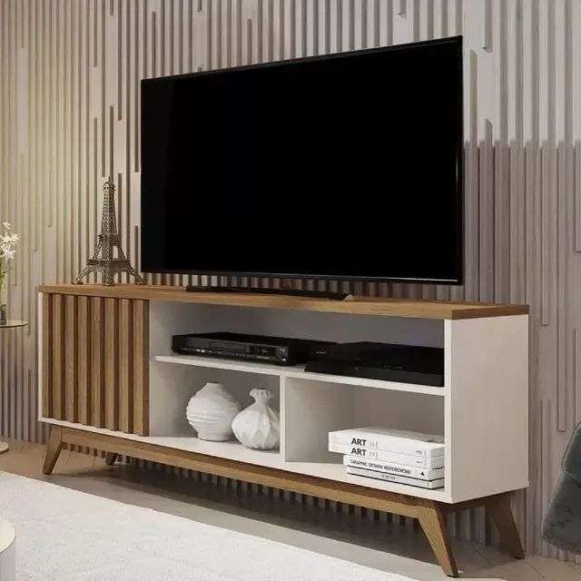 Rack Malbec Wood para Tv Até 55 Polegadas 1 Porta Ripado Giga 136cm 
