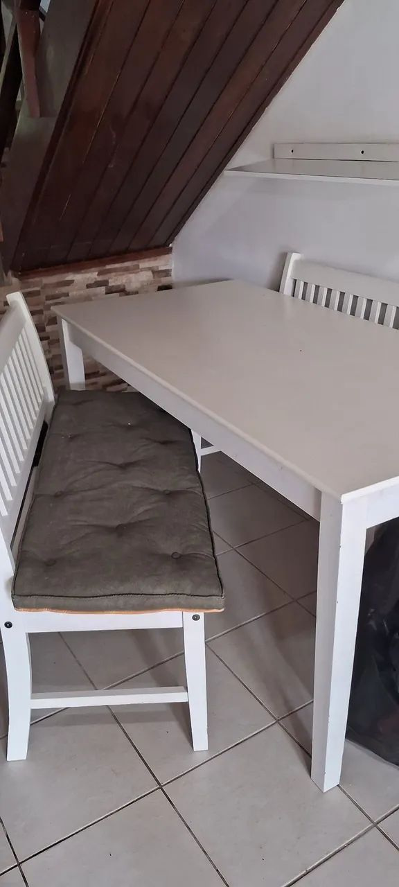 Mesa retangular tok stok, 2 bancos almofadas inteiras, dupla face, impermeável, 1.60x0.75