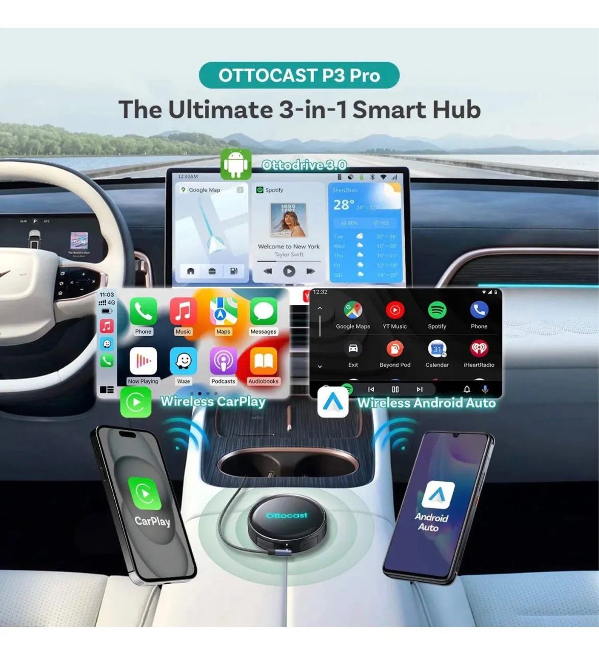 TV Box Para Carro - Ottocast P3 Pro Air Box Carplay - 128GB/8GB - HDMI - Novo - Foto 4