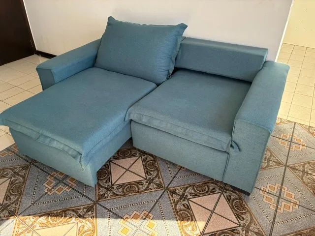 Sofá Retrátil Azul Claro 3 lugares. Em estado de novo! - Foto 4