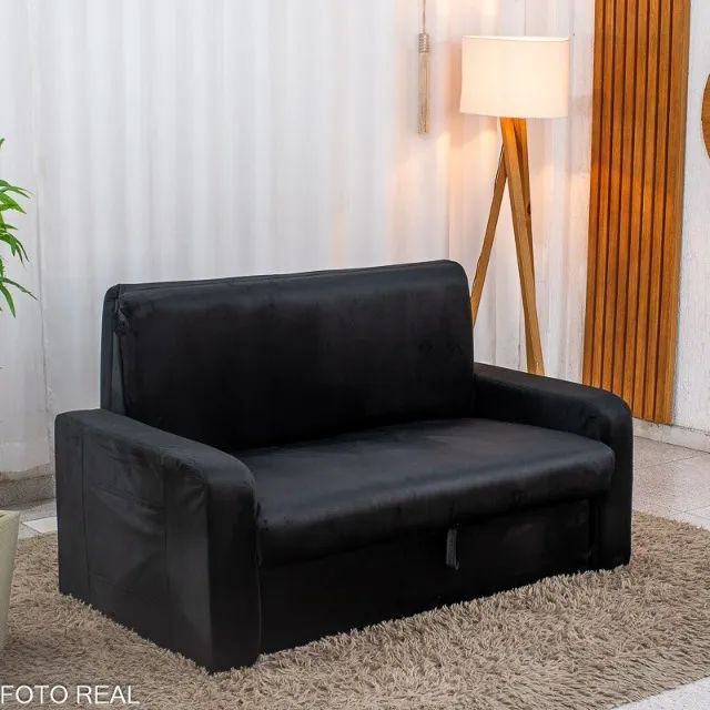 Sofá Cama Casal c/ Baú Preto Frete Grátis - Até 12x 