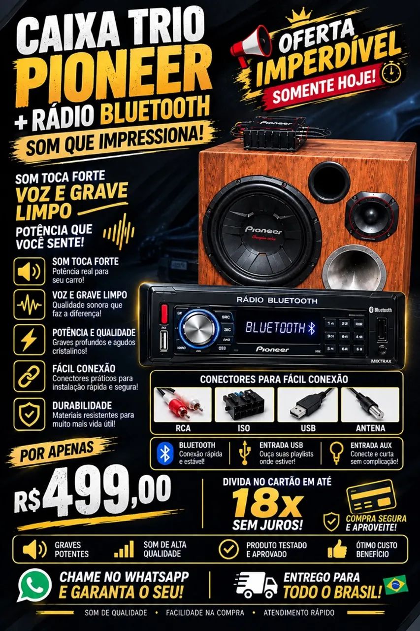 Caixa trio da pioner + Rádio Bluetooth 