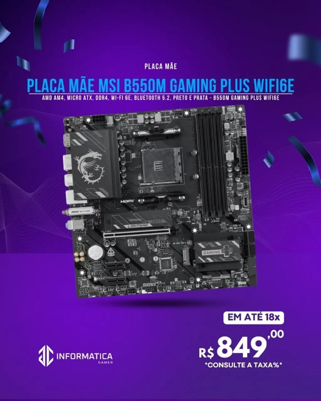 PLACA MÃE MSI B550M GAMING PLUS WIFI6E 