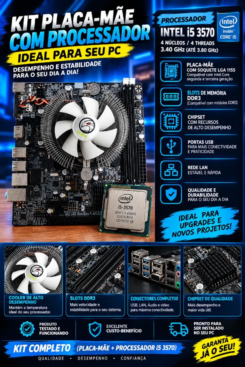 Placa mãe + Processador Core I5 3570