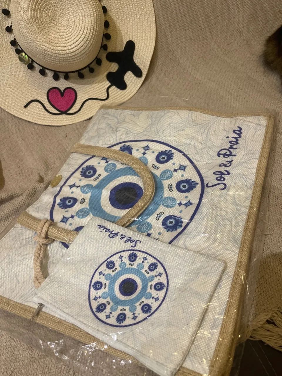 Conjunto de chapéu e bolsa com carteira (boto rosa) - Foto 3