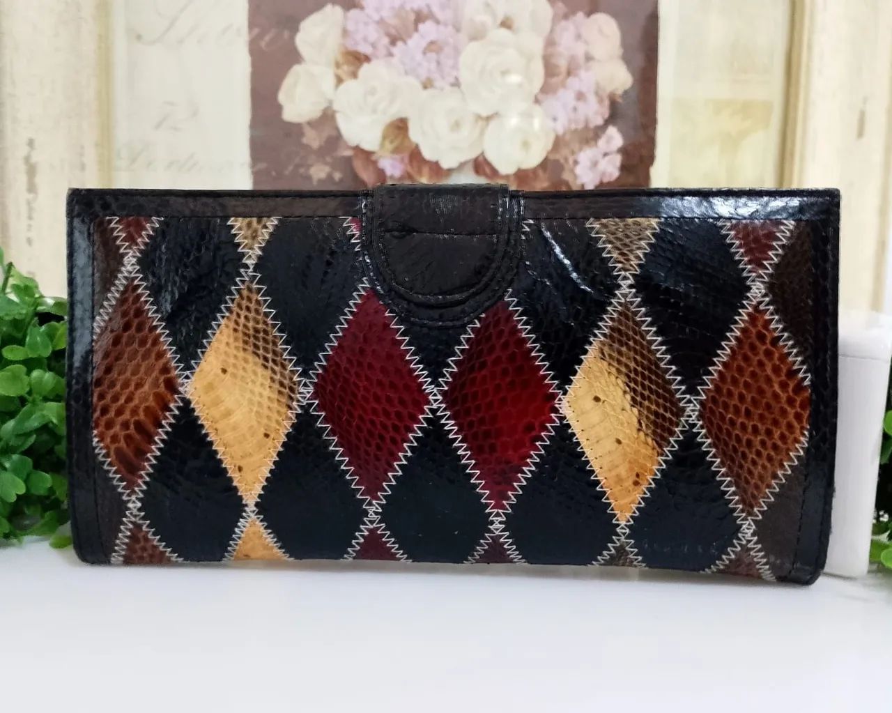 Clutch Antiga Couro Patchwork. - Foto 2
