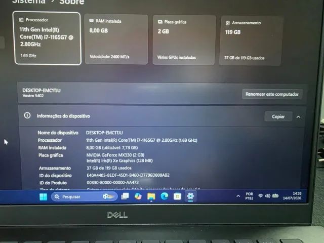 Notebook Dell Vostro Core i7 de 11° Geração Com Placa de Vídeo Dedicado - Foto 5
