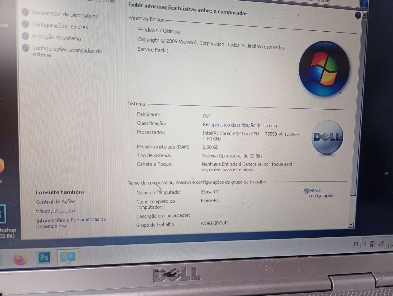Notebook Dell processador core 2duo 2 GH memoria - Foto 2