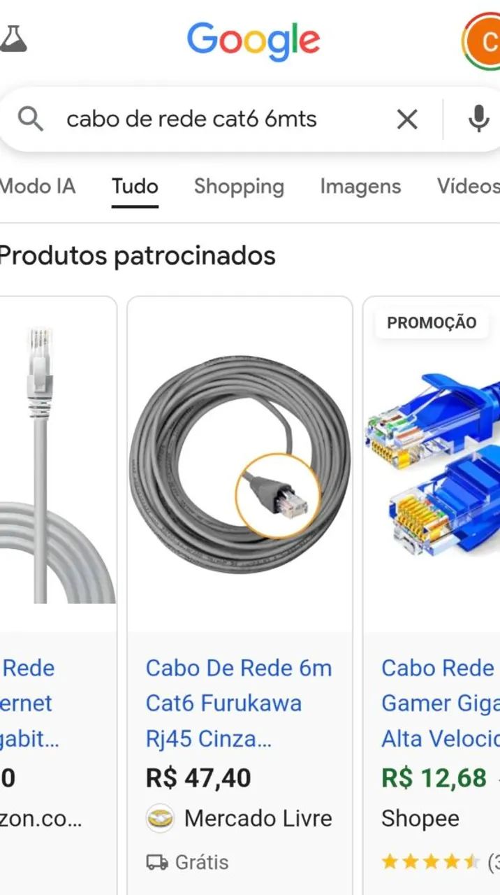 Cabo de rede Cat6 - 6mts - 10,00 cada