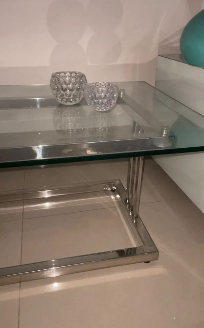 Mesa de centro aço inox tampo vidro