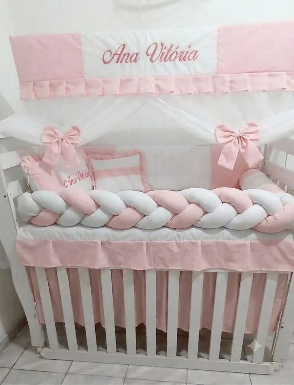 Kit Berço Enxoval Trança Personalizado com Nome do Bebê 