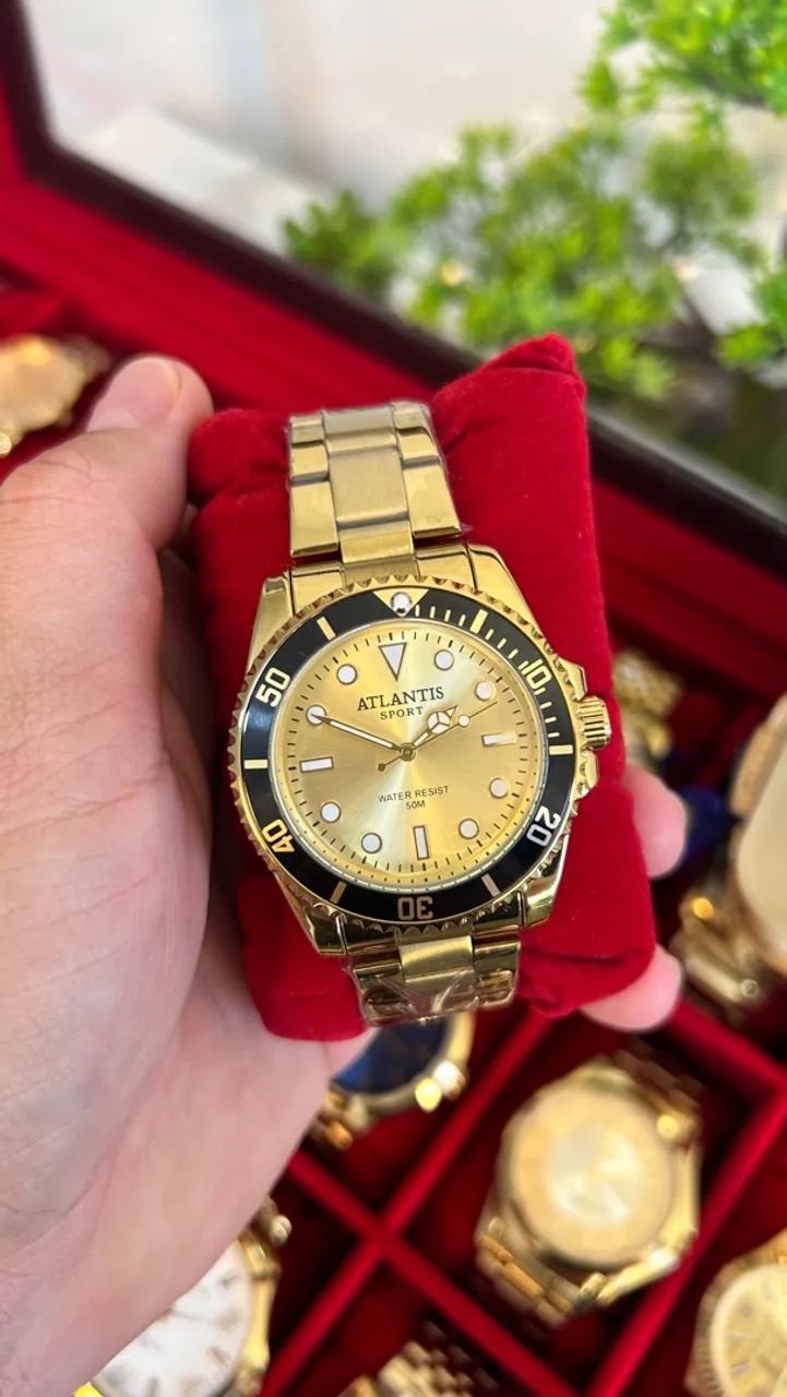 Relógio original masculino dourado prova dagua - Foto 2