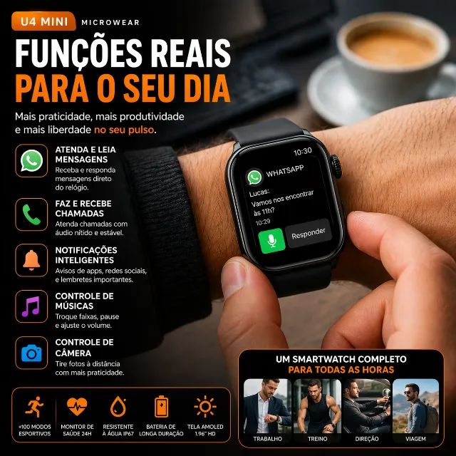 SMARTWATCH U4 MINI ULTRA + BRINDE SURPRESA + PULSEIRA EXTRA +