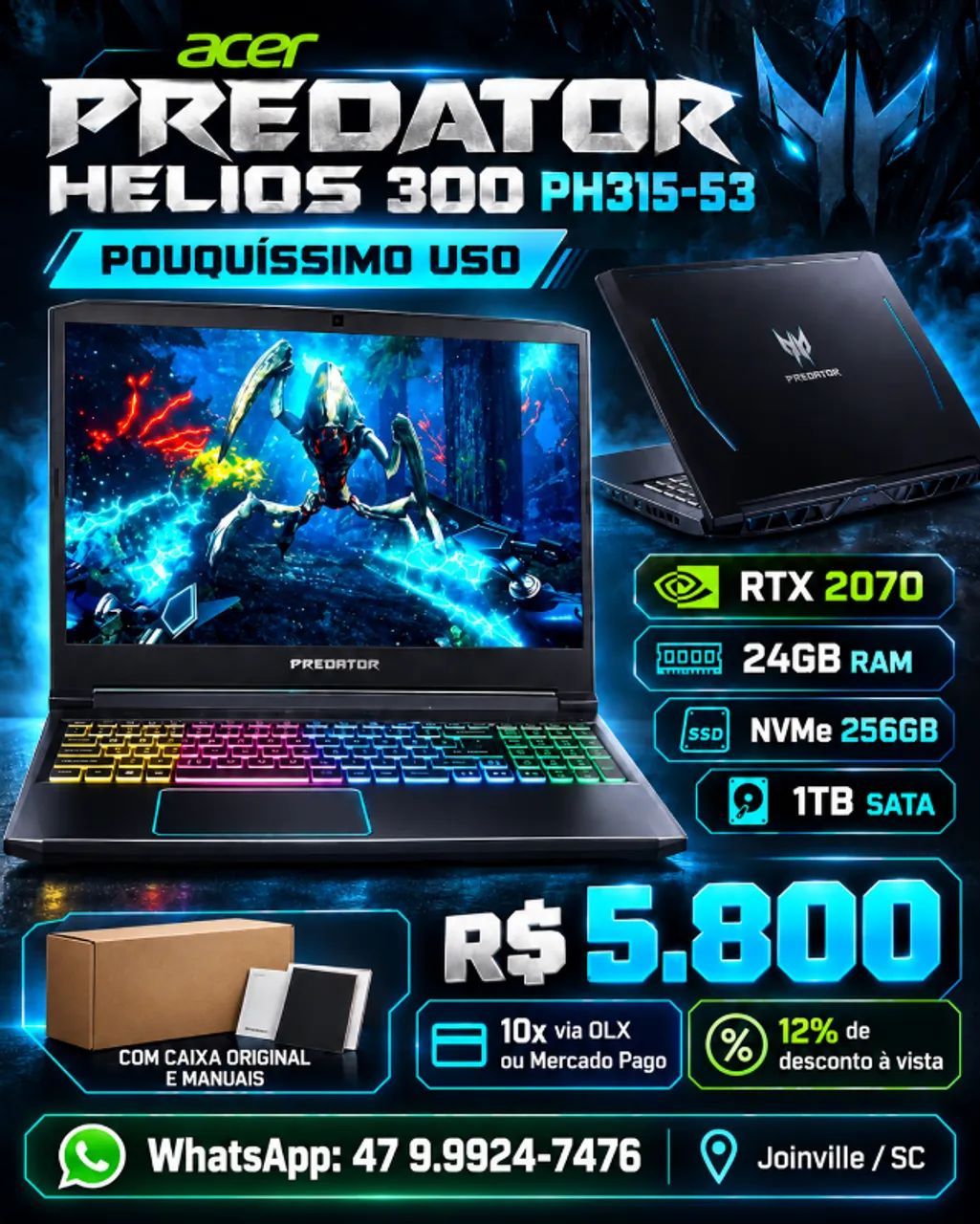 Notebook Acert Predator RTX 2070