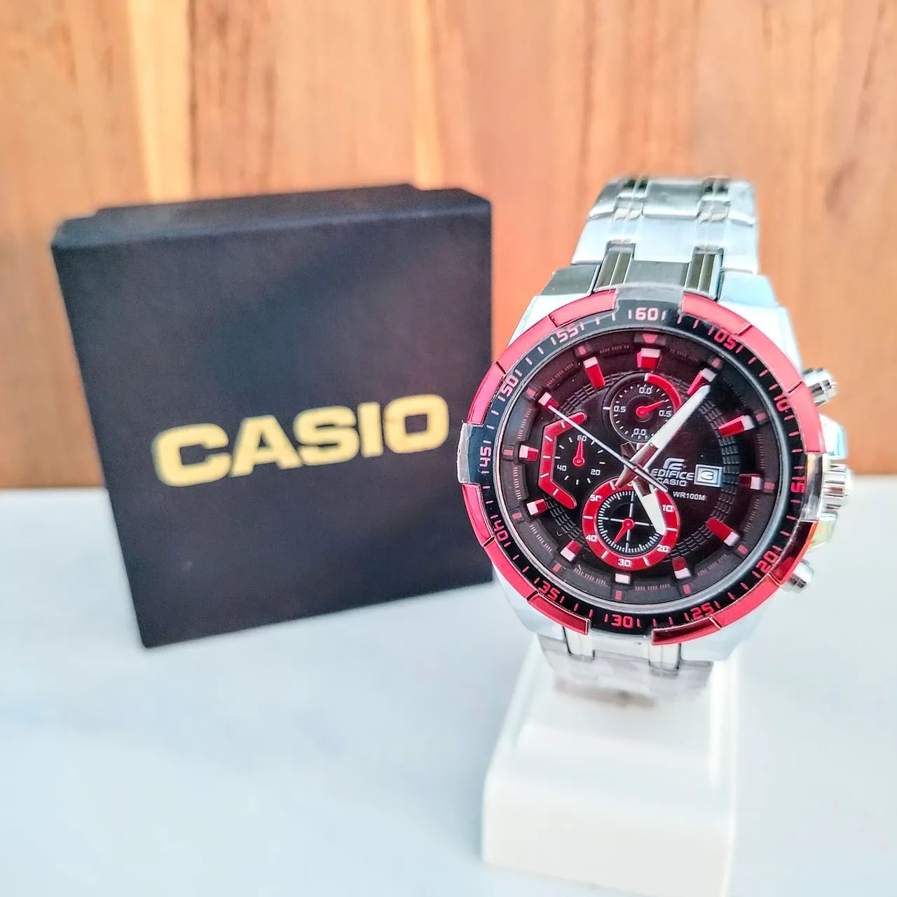 Casio Edifice novo na caixa robusto prateado vermelho  - Foto 2