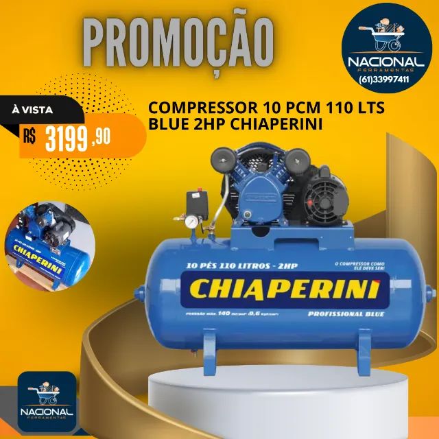 Compressor 10 Pés CHIAPERINI 2HP Bivolt BLUE RCH - Profissional Brasília