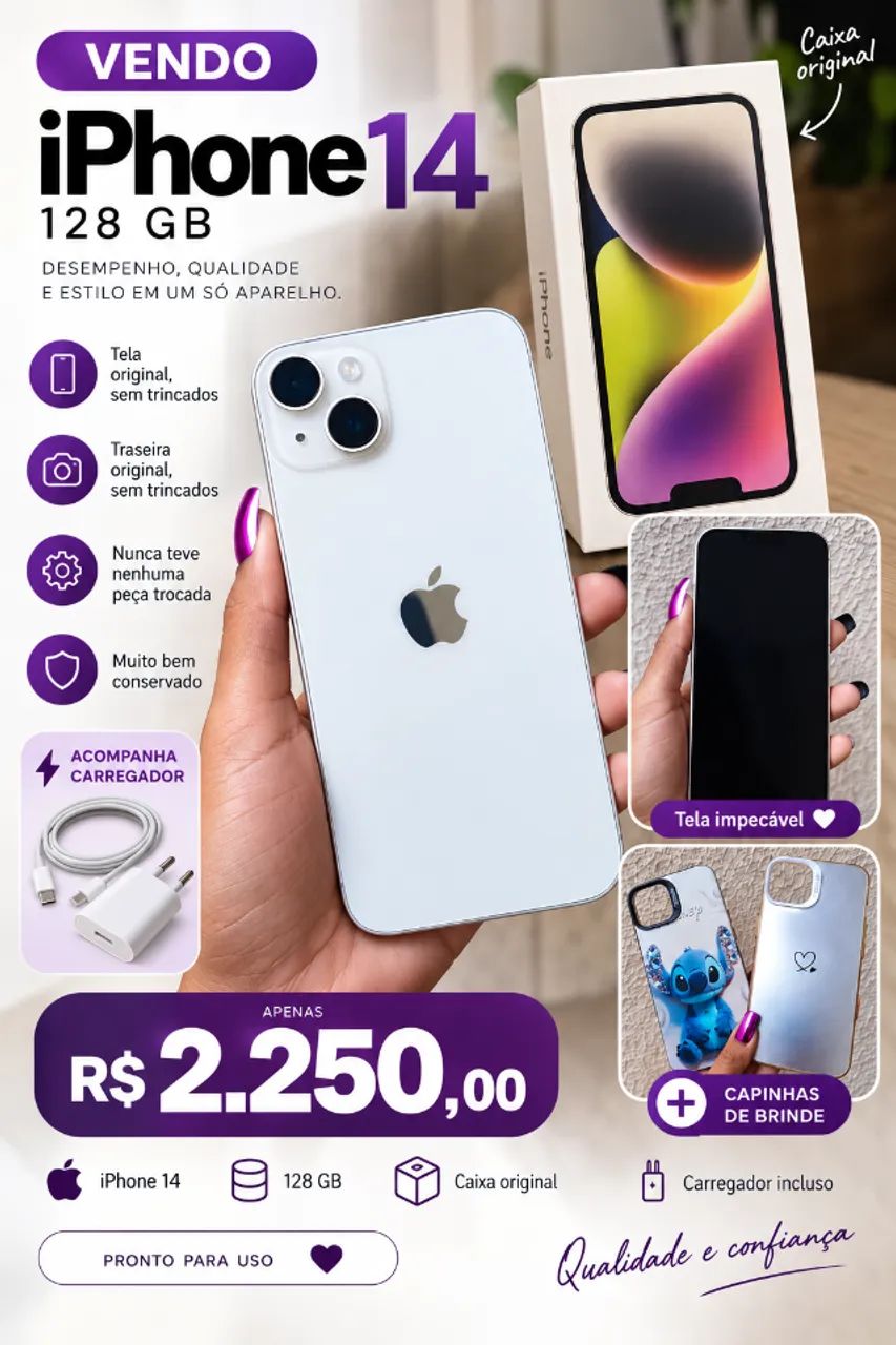 iPhone 14 128GB - R$ 2.250 | Original e Muito Conservado