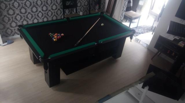 Mesa Charme de Sinuca e Jantar | Mesa Preta | Tecido Preto| Modelo: QXGT7765