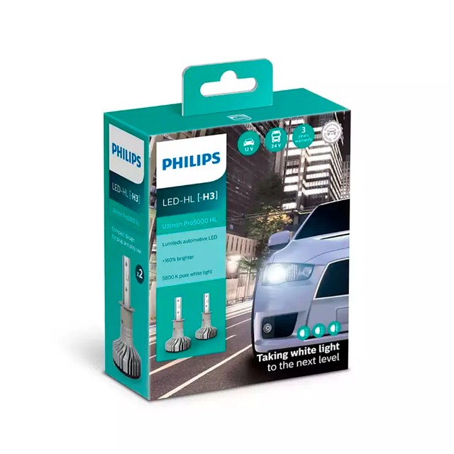 Par Lâmpada Philips Led Ultinon Pro 5800k H3 +160%