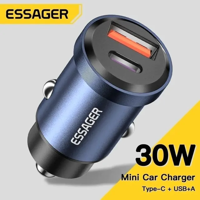 Carregador de Carro USB, Carregamento Rápido para iPhone, Huawei, Samsung, Xiaomi, 30W